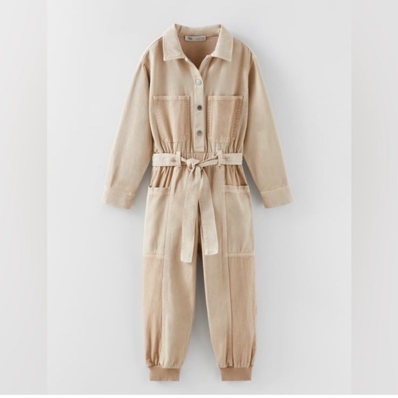 Zara Other - Zara Girls Combination Cuff Camel Neutral Jumpsuit Bodysuit SZ 7